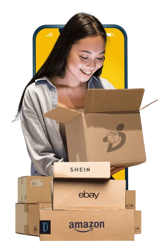 Cajas de Amazon, eBay y SHEIN llegando en una caja de Domex